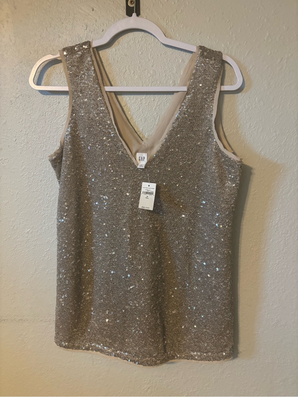 GAP Sequin V-Neck Tank Top in Champagne